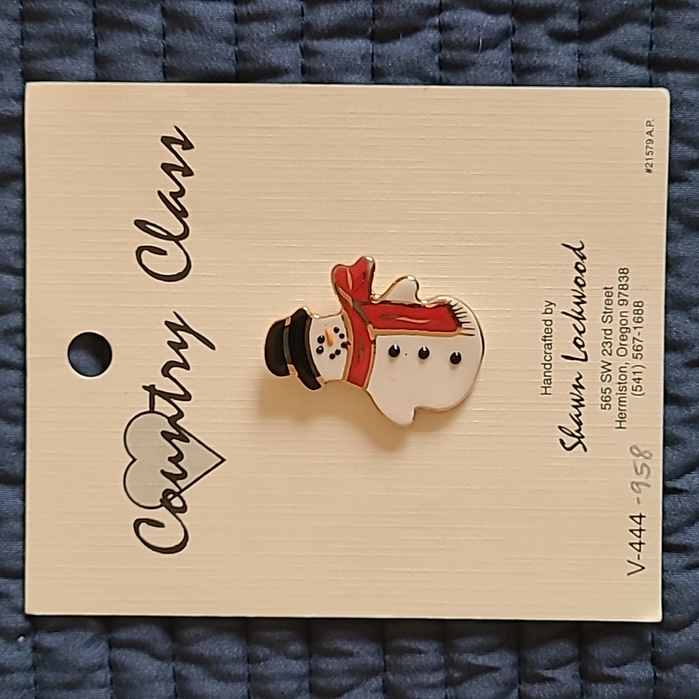 Handcrafted pin winter holiday snowman
